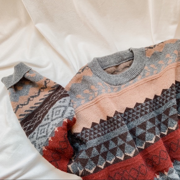 Vintage Sweaters - No Brand Pullover Winter Striped Pullover Knittwear Jumper SZ M